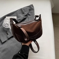 Vintage dark brown half-moon crossbody bag in suede and leather patchwork with wide strap - Coffee