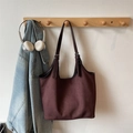Vintage dark coffee tote bag in matte suede leather with adjustable silver buckle straps - Brown