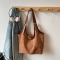 Caramel brown vintage suede tote bag with adjustable strap and large capacity - Brown