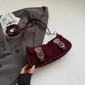 Retro bordeauxrode halvemaanvormige hobo-tas met suède afwerking en zilveren gespen - Rood