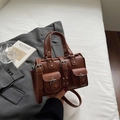 Sac à main chic marron à motif litchi avec poches rétro et bandoulière réglable - Marron