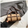 Bolso Boston retro beige y marrón con doble asa y correa de hombro ajustable en piel - Caqui (Sin Colgante)