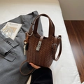 Secchiello intrecciato marrone con chiusura argento e ciondolo di perle miste - Caffè (Con Ciondolo)