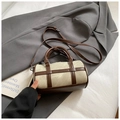 Mini bolso Boston de lona beige y cuero marrón con correa de bandolera - Gris (Sin Colgante)