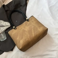 Vintage brown tote bag with retro texture and black straps on white bedding background - No Pendant / Brown