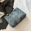 Grey marble washed tote bag with black dual handles and golden hardware for women - No Pendant / Blue