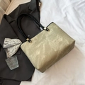 Khaki large capacity tote bag for women featuring washed texture fabric and metal rings - No Pendant / Khaki