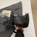 Glossy black crescent underarm bag in polished faux leather with adjustable straps - Minimalist Without Pendant / Black