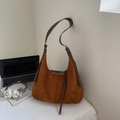 Vintage brown suede shoulder bag with long leather strap and decorative tassel - Brown No Pendant
