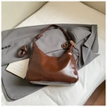 Deep coffee vintage underarm bag in glossy oil wax leather with decorative pendant - Coffee with Pendant