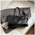 Classic black high-capacity tote bag with distressed leather texture for daily commuting - No Pendant / Black