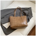 Elegant retro brown faux leather tote bag with long shoulder straps for office work commute - Khaki (No Pendant)