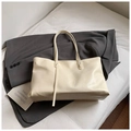 Minimalist creamy white large tote bag with fringe detail on professional white background - No Pendant / White