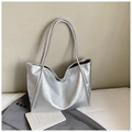 Silver metallic tote bag with sleek shoulder straps in minimalist retro style - Silver