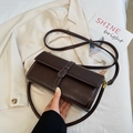 Chic dark brown vintage faux leather rectangular crossbody bag with buckle detail - Brown