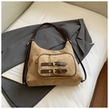Borsa hobo vintage in pelle scamosciata marrone con cinturini in pelle e fibbie in metallo - Cachi (Senza Ciondolo)