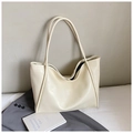 Creamy white large tote bag in soft pleated faux leather with long shoulder straps - White