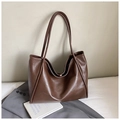 Classic dark brown vintage leather tote bag with long straps for office and daily use - Brown