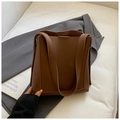 Dark brown lychee pattern leather bucket bag with large capacity for daily commute - Brown