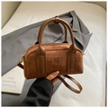 Vintage dunkelbraune Boston-Handtasche aus Wildleder mit Ledergriffen und Gold-Hardware - Braun