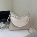 Bolso tote minimalista blanco marfil de gran capacidad con correa ajustable y adorno de cuentas - Blanco Roto Grande