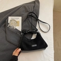 Sac boulette noir élégant avec anse nœud en simili daim et cuir lisse moderne - Sans Pendentif / Noir