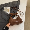 Sac bandoulière marron rétro en PU givré avec grand nœud et bandoulière réglable - Sans Pendentif / Marron