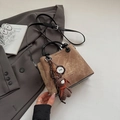 Brown faux suede tote bag with black handles and bear charm in retro aesthetic - With Pendant / Brown