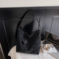 Bolso de hombro hobo grande negro retro en cuero mate vintage con un bolso pequeño - Negro