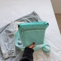 Borsa a tracolla alla moda in tela verde menta con tracolla regolabile e doppia zip - Azzurro
