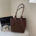 Large dark coffee tote bag with litchi texture and stylish knot strap details - Coffee No Charm