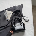Chic black glossy leather crossbody handbag with elegant gold hardware for autumn - Black without Pendant