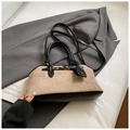Borsa a mano vintage in pelle scamosciata marrone e pelle nera con tracolla rimovibile - Cachi