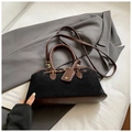 Borsa a mano vintage nera e marrone con fibbie metalliche su tessuto strutturato - Nero