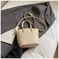 Cream white woven shoulder bag with adjustable strap and silver metal protective feet - White Without Pendant