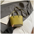 Grass green woven bucket bag with top handle and adjustable shoulder strap for women - Green Without Pendant