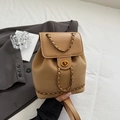 Camel suede and smooth leather mini backpack with gold metal twist lock and chain strap - Khaki