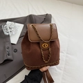 Brown vintage faux suede backpack with gold chain detail and turn-lock closure - Brown