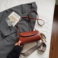 Retro brown leather shoulder bag with ethnic woven strap and bead charm accessory - With Charm / Brown