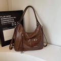 Sac hobo marron foncé en similicuir à grande capacité avec détails de franges - Brun Sans Pendentif