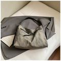 Vintage olive grey hobo bag with washed texture and metal eyelet belt strap detail - Black without Pendant