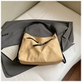 Chic khaki faux suede tote bag with black strap and decorative buckles for women - Khaki (No Pendant)