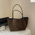 Große dunkelbraune Wildleder-Einkaufstasche im minimalistischen Stil für Büro und Alltag - Grün (Ohne Anhänger)