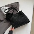 Vintage Tragetasche aus schwarzem Kunstleder mit kleiner Tasche und weißem Logo-Aufdruck - Schwarz