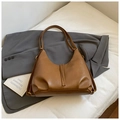 Deep brown leather hobo tote bag with pleated design and dual shoulder straps - Yellow Brown No Pendant