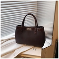 Retro dark brown tote bag with leather patchwork and metal swivel lock for women - Coffee without Pendant