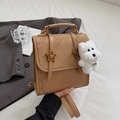 Zainetto marrone vintage con bottoni a stella e ciondolo a forma di cane in peluche - Cachi