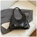 Classic black hobo shoulder bag in glossy leather finish with gold hardware accents - Black without Pendant