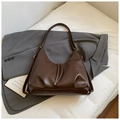 Minimalist large tote bag in dark coffee leather with gold buckle detail - Coffee without Pendant