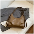 Vintage brown leather tote bag with soft texture and retro gold hardware accents - Brown No Pendant
